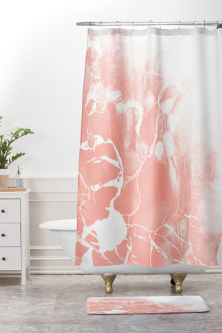 Emanuela Carratoni Pink Marble with White Shower Curtain And Mat