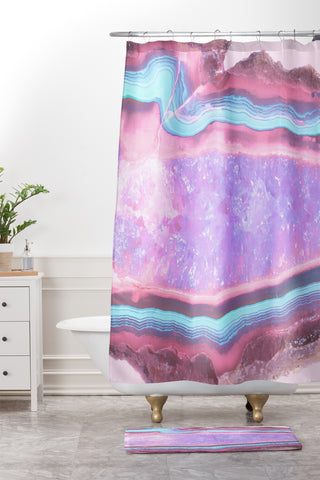 Emanuela Carratoni Serenity and Rose Agate with Amethyst Crystals Shower Curtain And Mat