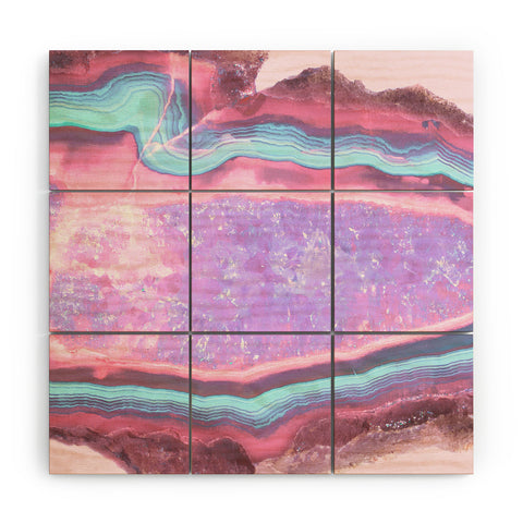 Emanuela Carratoni Serenity and Rose Agate with Amethyst Crystals Wood Wall Mural