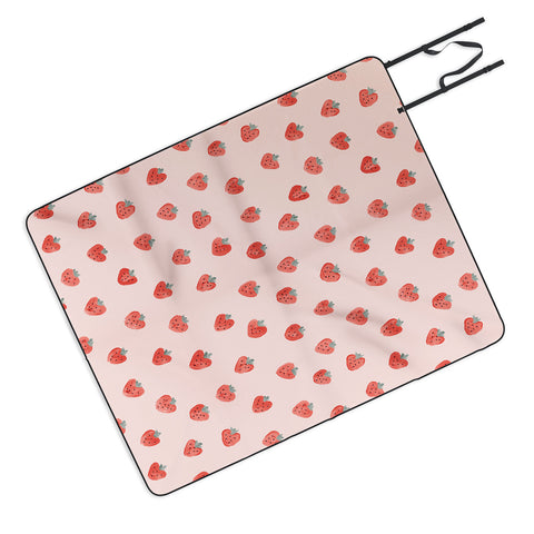 Emanuela Carratoni Strawberries on Pink Picnic Blanket