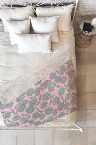 Emanuela Carratoni Succulent Pattern Fleece Throw Blanket