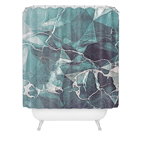 Emanuela Carratoni Teal Blue Geometric Marble Shower Curtain
