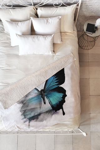 Emanuela Carratoni The Blue Butterfly Fleece Throw Blanket