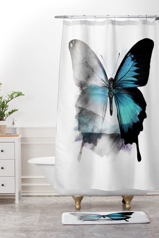 Emanuela Carratoni The Blue Butterfly Shower Curtain And Mat