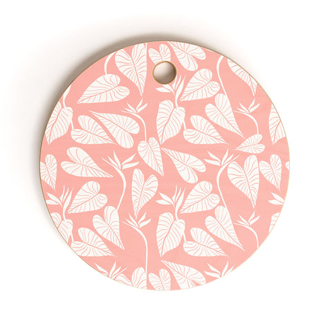 Emanuela Carratoni Tropical Leaves on Pink Cutting Board Round