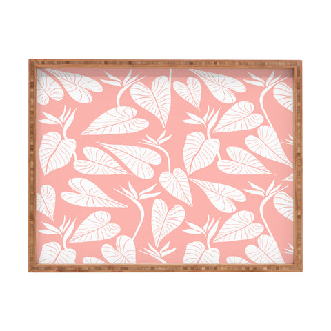 Emanuela Carratoni Tropical Leaves on Pink Rectangular Tray