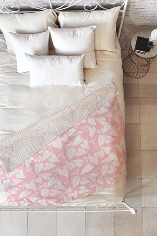Emanuela Carratoni Tropical Leaves on Pink Fleece Throw Blanket