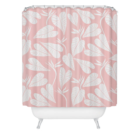 Emanuela Carratoni Tropical Leaves on Pink Shower Curtain