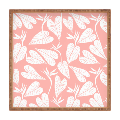 Emanuela Carratoni Tropical Leaves on Pink Square Tray