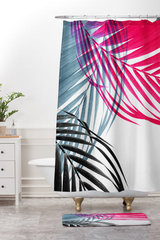Emanuela Carratoni Trychromy Palms Shower Curtain And Mat