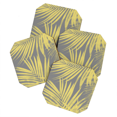 Emanuela Carratoni Ultimate Gray and Yellow Palms Coaster Set