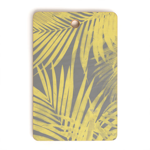 Emanuela Carratoni Ultimate Gray and Yellow Palms Cutting Board Rectangle