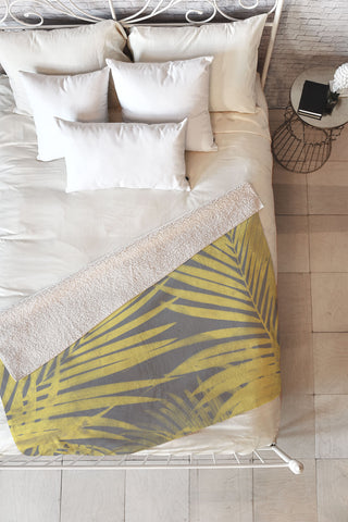 Emanuela Carratoni Ultimate Gray and Yellow Palms Fleece Throw Blanket