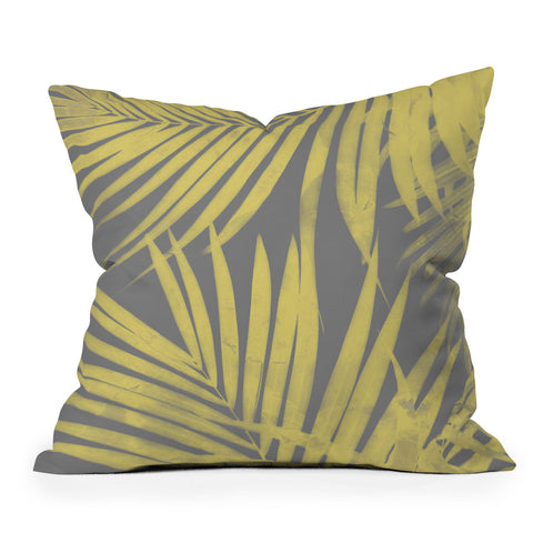 Emanuela Carratoni Ultimate Gray and Yellow Palms Throw Pillow