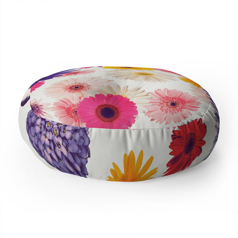 Emanuela Carratoni Very Peri Colorful Flowers Floor Pillow Round