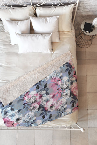 Emanuela Carratoni Vintage Floral Theme Fleece Throw Blanket