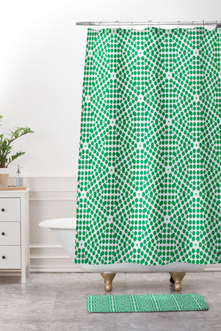 Emmie K SPRING BLOOM DOT GREEN Shower Curtain And Mat