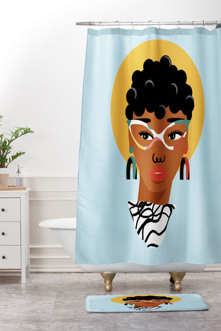 Erika Stallworth Natural Hair Lady Shower Curtain And Mat