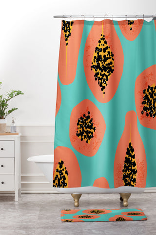 Erika Stallworth Papaya Sky Tropical Fruit Shower Curtain And Mat