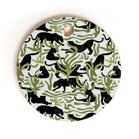 evamatise Abstract Wild Cats and Plants Cutting Board Round