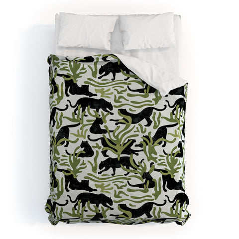 evamatise Abstract Wild Cats and Plants Duvet Cover