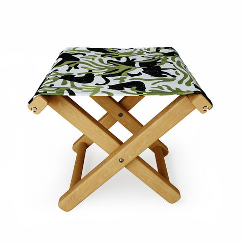 evamatise Abstract Wild Cats and Plants Folding Stool
