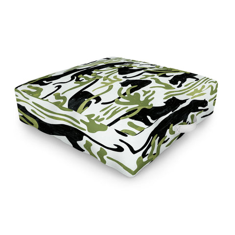 evamatise Abstract Wild Cats and Plants Outdoor Floor Cushion