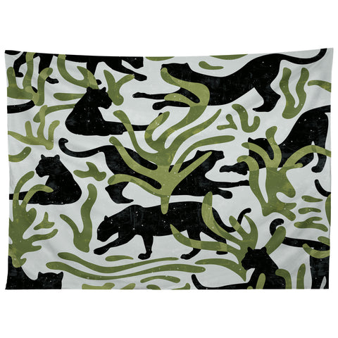 evamatise Abstract Wild Cats and Plants Tapestry