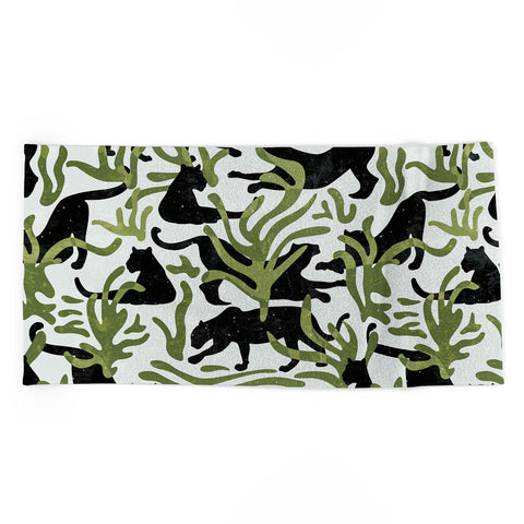 evamatise Abstract Wild Cats and Plants Beach Towel