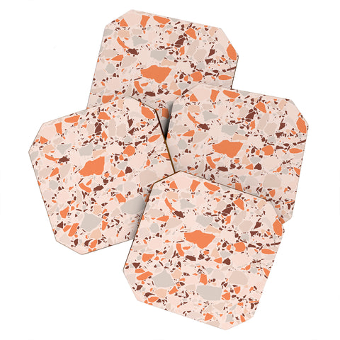 evamatise Autumn Terrazzo Pumpkin Colors and Abstract Shapes Coaster Set