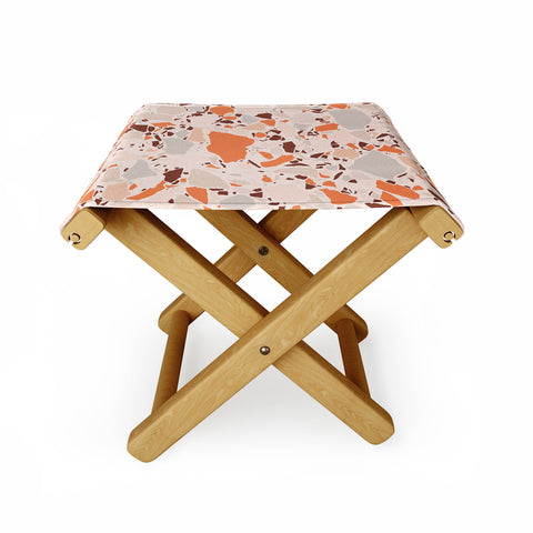 evamatise Autumn Terrazzo Pumpkin Colors and Abstract Shapes Folding Stool