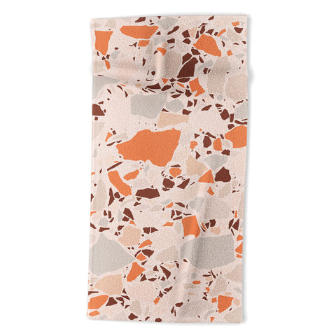 evamatise Autumn Terrazzo Pumpkin Colors and Abstract Shapes Beach Towel