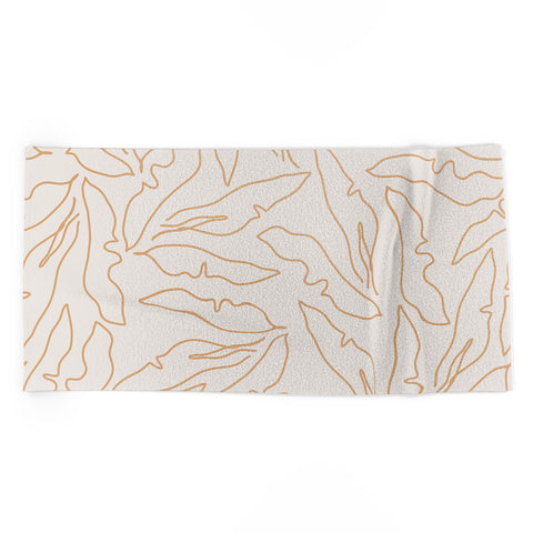 evamatise Banana Leaves Line Art Neutral Beach Towel