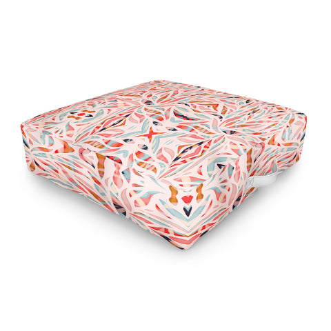 evamatise Boho Tile Abstraction Coral Outdoor Floor Cushion