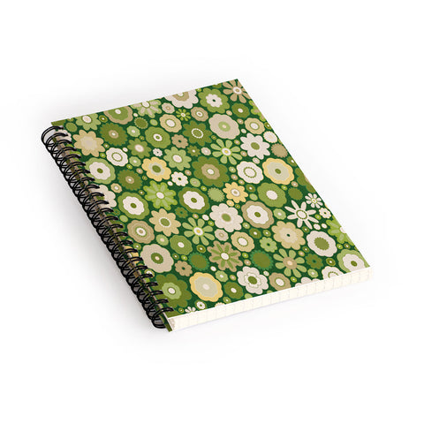 evamatise Flowers in the 60s Vintage Green Spiral Notebook