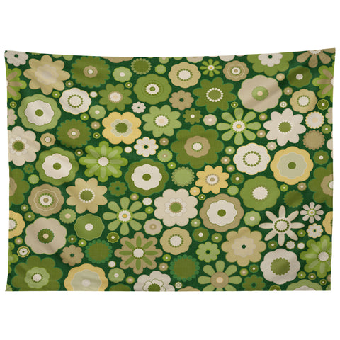evamatise Flowers in the 60s Vintage Green Tapestry