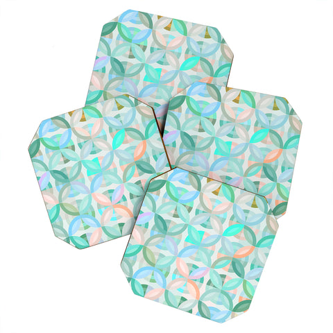 evamatise Geometric Shapes in Vibrant Greens Coaster Set
