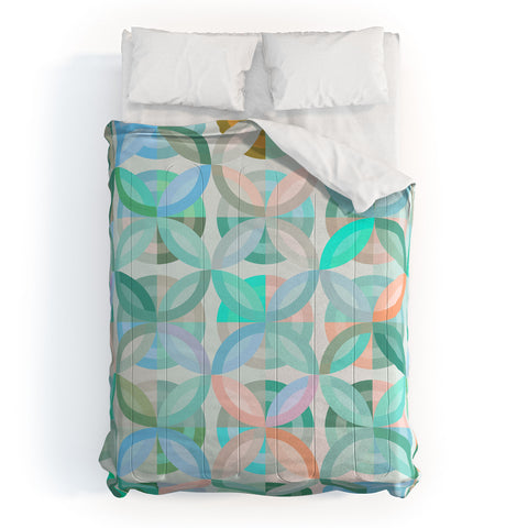 evamatise Geometric Shapes in Vibrant Greens Comforter
