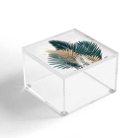 evamatise Gold and Green Palm Leaves Acrylic Box