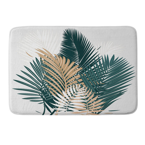 evamatise Gold and Green Palm Leaves Memory Foam Bath Mat