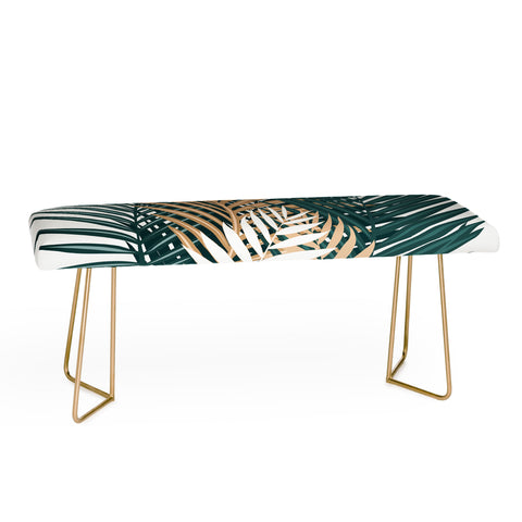 evamatise Gold and Green Palm Leaves Bench