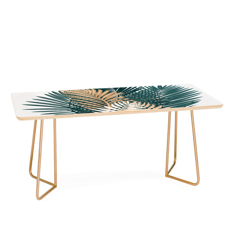 evamatise Gold and Green Palm Leaves Coffee Table