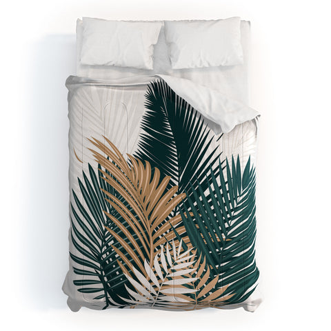 evamatise Gold and Green Palm Leaves Comforter