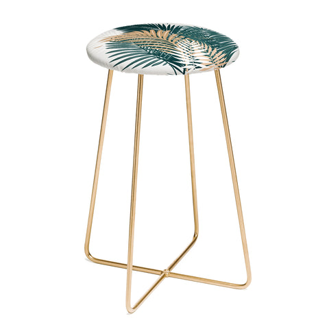 evamatise Gold and Green Palm Leaves Counter Stool