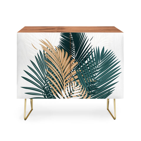 evamatise Gold and Green Palm Leaves Credenza