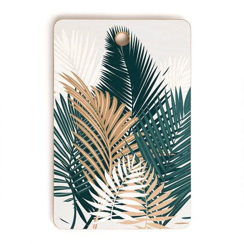 evamatise Gold and Green Palm Leaves Cutting Board Rectangle