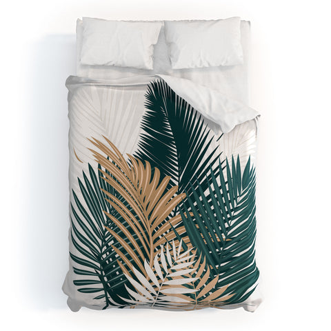evamatise Gold and Green Palm Leaves Duvet Cover