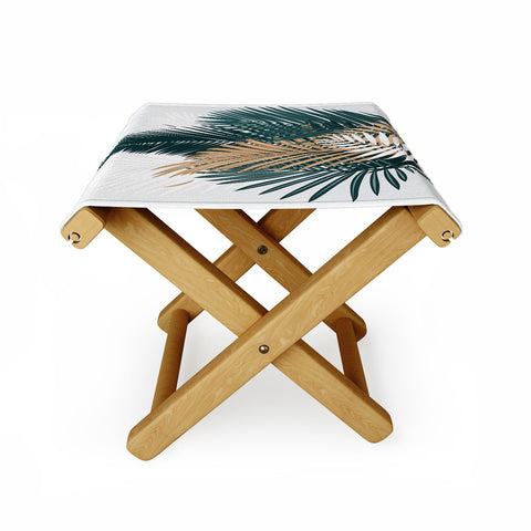 evamatise Gold and Green Palm Leaves Folding Stool