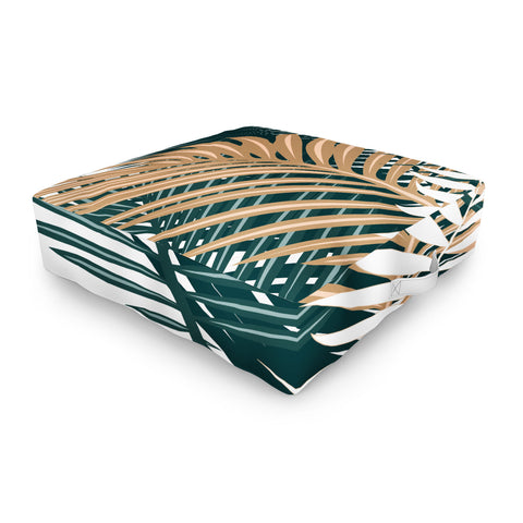 evamatise Gold and Green Palm Leaves Outdoor Floor Cushion