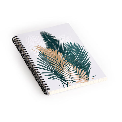 evamatise Gold and Green Palm Leaves Spiral Notebook
